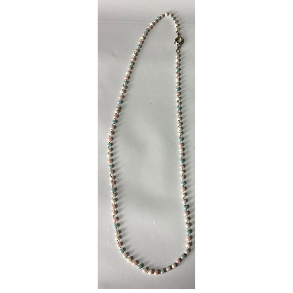 Delicate Beaded Necklace Pastel Colors Pink Blue White Choker Clasp‎